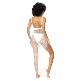 Robe de plage en grosse résille blanche - MAL77013WHT