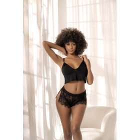 Pyjama 2 pièces, top et short dentelle noir - MAL7514BLK