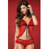 2PC. SHEER RUFFLE BABYDOLL AND RUFFLE G-STRING SKIRT S/M RED