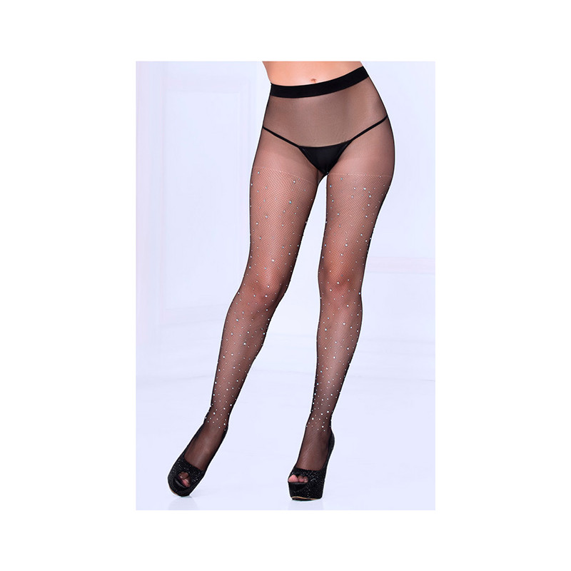 Crystal Rhinestone Fishnet Stockings BLACK O/S