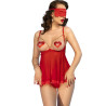 CHILIROSE - CR 4715 ENSEMBLE BABYDOLL QUATRE PIÈCES ROUGE S