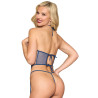 Bustier seins nus avec porte jarretelles et string bleu -