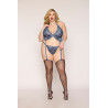 Soutien porte jarretelles grande taille et string en dentelle florale bleue - DG13522XBLU