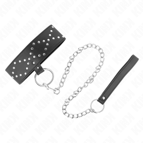 KINK - COLLIER 65 CM AVEC LAISSE AVEC CLOUS ARGENTÉS MODÈLE 3 RÉGLABLE 36-43 CM X 5 CM