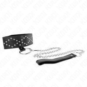 KINK - COLLIER 65 CM AVEC LAISSE AVEC CLOUS ARGENTÉS MODÈLE 3 RÉGLABLE 36-43 CM X 5 CM