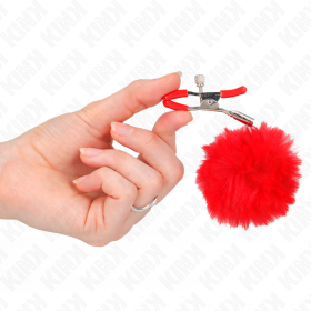 KINK - PINCE A METON BOULE FAUSSE FOURRURE ROUGE 6 CM