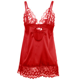 SUBBLIME - BABYDOLL EN SATIN AVEC DENTELLE ROUGE S/M