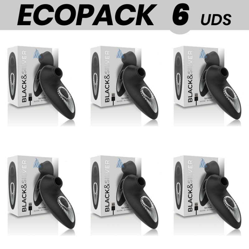 ECOPACK 6 UNITÉS - BLACK&SILVER DRAKE DELUXE SUCKING VIBE RECHARGEABLE SILICONE NOIR