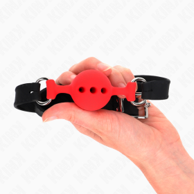 KINK - BÂILLON ENTIÈREMENT SILICONE 55 x 2 CM AVEC BOULE DE 4 CM TAILLE S ROUGE AJUSTABLE 35-51 CM