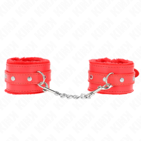 KINK - APPUI-POIGNETS DOUBLÉS DE FOURRURE PREMIUM ROUGE AVEC CEINTURE ROUGE RÉGLABLE 17-29 CM X 6 CM