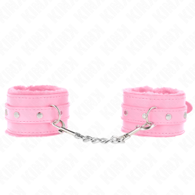 KINK - APPUI-POIGNETS DOUBLÉS DE FOURRURE PREMIUM ROSE AVEC CEINTURE ROSE RÉGLABLE 17-29 CM X 6 CM