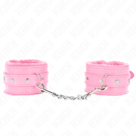 KINK - APPUI-POIGNETS DOUBLÉS DE FOURRURE PREMIUM ROSE AVEC CEINTURE ROSE RÉGLABLE 17-29 CM X 6 CM