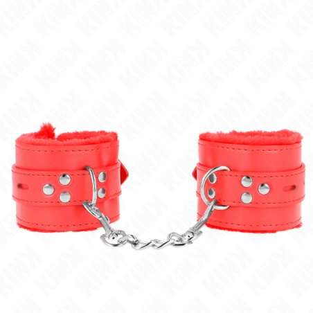 KINK - APPUI-POIGNETS DOUBLÉS DE FOURRURE AVEC TROUS CARRÉS ROUGE ET CEINTURE ROUGE RÉGLABLE 17-29 CM X 6 CM