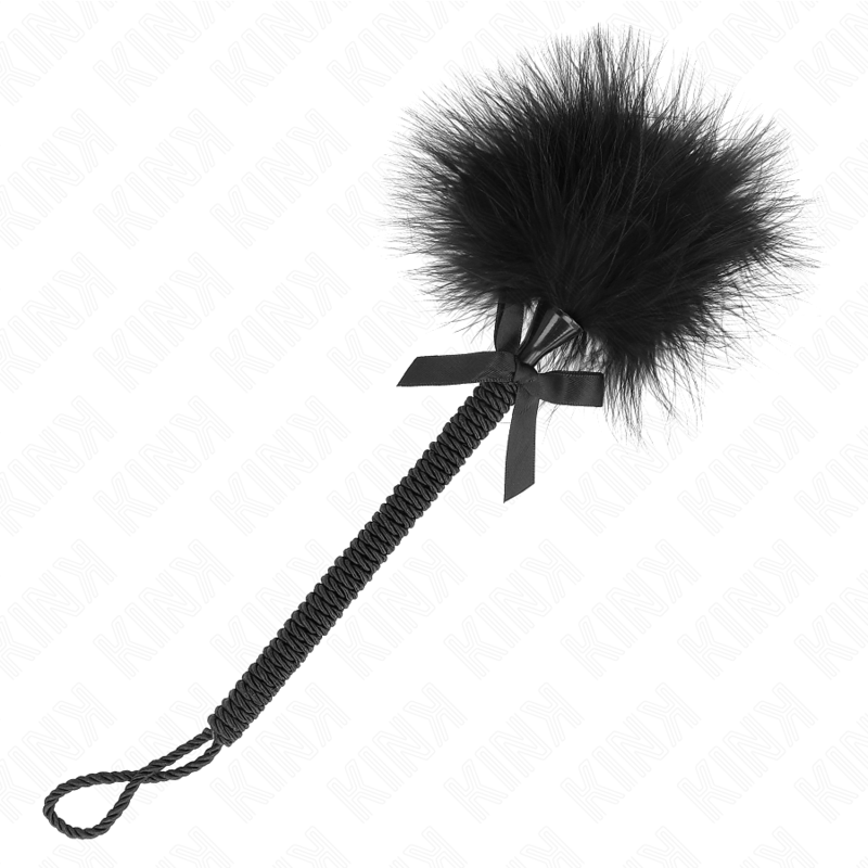 KINK - Baguette en corde de nylon avec plumes chatouillantes et noeud noir 25 cm