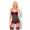 LIVCO CORSETTI FASHION - SIDONIA CF 90453 CHEMISE + STRING NOIR/FUSIA L/XL