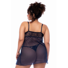 Nuisette grande taille bleu nuit et string - MAL7555XMNBL