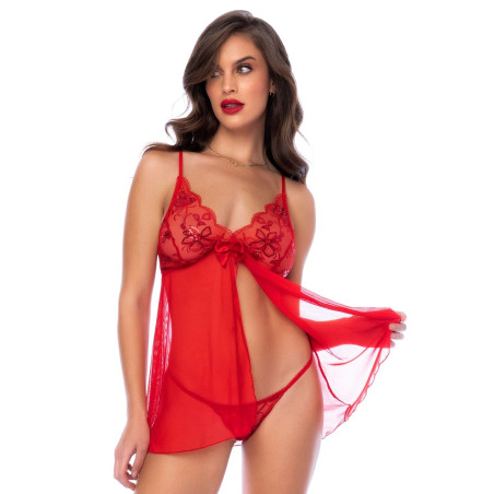 Babydoll rouge et string assorti - MAL7559RD