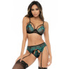 Ensemble 3 pièces en dentelle noir et vert - MAL8890BKEM