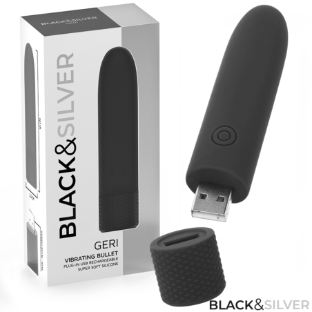 BLACK & SILVER - GERI BULLET VIBRANT RECHARGEABLE USB 8 VIBRATIONS NOIR 10 X 2