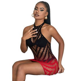 SUBBLIME - 952242 BODYSTOCKING RÉSILLE ÉLASTIQUE DÉGRADÉ ROUGE ET NOIR TAILLE UNIQUE