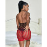 SUBBLIME - 952242 BODYSTOCKING RÉSILLE ÉLASTIQUE DÉGRADÉ ROUGE ET NOIR TAILLE UNIQUE