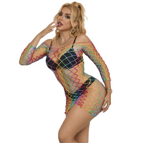 SUBBLIME - 952426 BODYSTOCKING RÉSILLE  MANCHES LONGUES ARC-EN-CIEL TAILLE UNIQUE