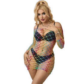 SUBBLIME - 952426 BODYSTOCKING RÉSILLE  MANCHES LONGUES ARC-EN-CIEL TAILLE UNIQUE