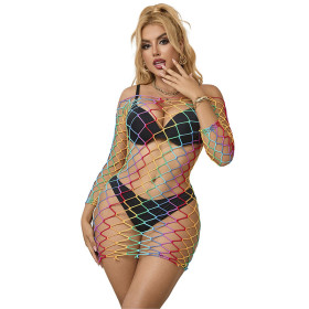 SUBBLIME - 952426 BODYSTOCKING RÉSILLE  MANCHES LONGUES ARC-EN-CIEL TAILLE UNIQUE