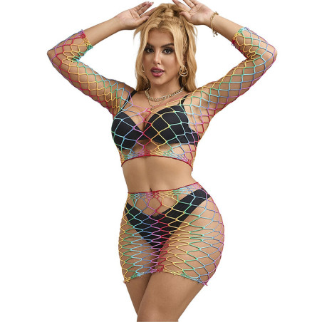 SUBBLIME - 952440 BODYSTOCKING 2 PIÈCES RÉSEILLE MANCHES LONGUES ARC-EN-CIEL TAILLE UNIQUE