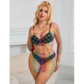 SUBBLIME - 952440 BODYSTOCKING 2 PIÈCES RÉSEILLE MANCHES LONGUES ARC-EN-CIEL TAILLE UNIQUE