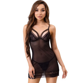 LIVCO CORSETTI FASHION - PEIGNOIR + CHEMISE + STRING MELISENDA CF 1709 NOIR S