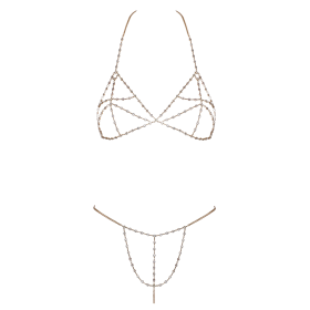 Soutien-gorge et string bijoux en chaînettes dorées et strass irisés - R24505186001