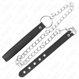 KINK - ANNEAU PÉNIS EN CUIR 21,5 X 2 CM AVEC CHAÎNE EN MÉTAL DE 60 CM ET SANGLE EN CUIR