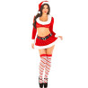 LEG AVENUE - COSTUME SEXY DE NOËL CROP TOP + JUPE + CEINTURE + CHAPEAU ROUGE/BLANC TAILLE S