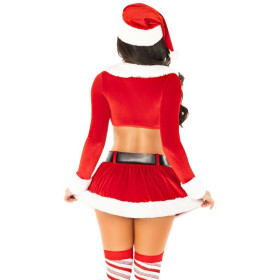 LEG AVENUE - COSTUME SEXY DE NOËL CROP TOP + JUPE + CEINTURE + CHAPEAU ROUGE/BLANC TAILLE S