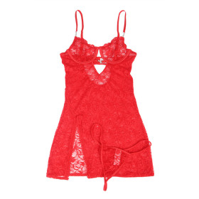 SUBBLIME - 954215 BABYDOLL EN DENTELLE À BRETELLES RÉGLABLES ROUGE L/XL