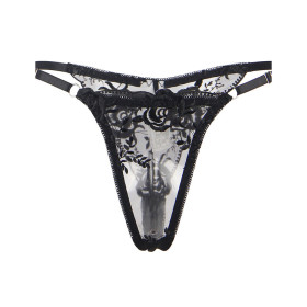 SUBBLIME - LOT 3 PIÈCES SOUTIEN-GORGE + STRING + JARRETIÈRE IMPRIMÉ FLORAL NOIR L/XL