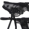 SUBBLIME - LOT 3 PIÈCES SOUTIEN-GORGE + STRING + JARRETIÈRE IMPRIMÉ FLORAL NOIR L/XL