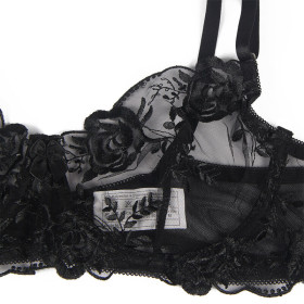 SUBBLIME - LOT 3 PIÈCES SOUTIEN-GORGE + STRING + JARRETIÈRE IMPRIMÉ FLORAL NOIR L/XL