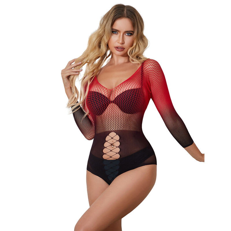 SUBBLIME - 952259 ROBE RÉSILLE ÉLASTIQUE MANCHES LONGUES DÉGRADÉ ROUGE ET NOIR TAILLE UNIQUE