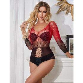 SUBBLIME - 952259 ROBE RÉSILLE ÉLASTIQUE MANCHES LONGUES DÉGRADÉ ROUGE ET NOIR TAILLE UNIQUE