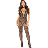 LEG AVENUE - BODYSTOCKING EN MAILLE SANS FOURREAU NOIR TAILLE UNIQUE