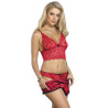 SUBBLIME - 953898 CHEMISIER DE NUIT EN SOIE ET DENTELLE + CULOTTE ROUGE S/M