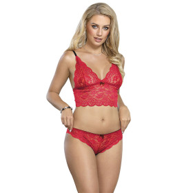 SUBBLIME - 953904 CHEMISIER DE NUIT EN SOIE ET DENTELLE + CULOTTE ROUGE L/XL