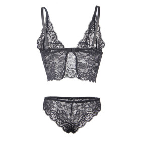 SUBBLIME - 953928 CHEMISIER DE NUIT EN SOIE ET DENTELLE + CULOTTE NOIRE L/XL