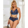 SUBBLIME - 954062 SOUTIEN-GORGE + CULOTTE DENTELLE BLEU S/M