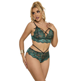 SUBBLIME - 954086 SOUTIEN-GORGE + CULOTTE DENTELLE VERT S/M