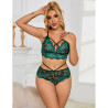 SUBBLIME - 954093 SOUTIEN-GORGE + CULOTTE DENTELLE VERT L/XL