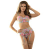 SUBBLIME - 954116 SOUTIEN-GORGE + CULOTTE AVEC PORTE-JARRETELLES MOTIF FLORAL BLEU L/XL