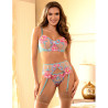 SUBBLIME - 954116 SOUTIEN-GORGE + CULOTTE AVEC PORTE-JARRETELLES MOTIF FLORAL BLEU L/XL